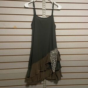 My Pretty Angel Olive Green Ruffle Polka Dot Trim Spaghetti Strap Dress M